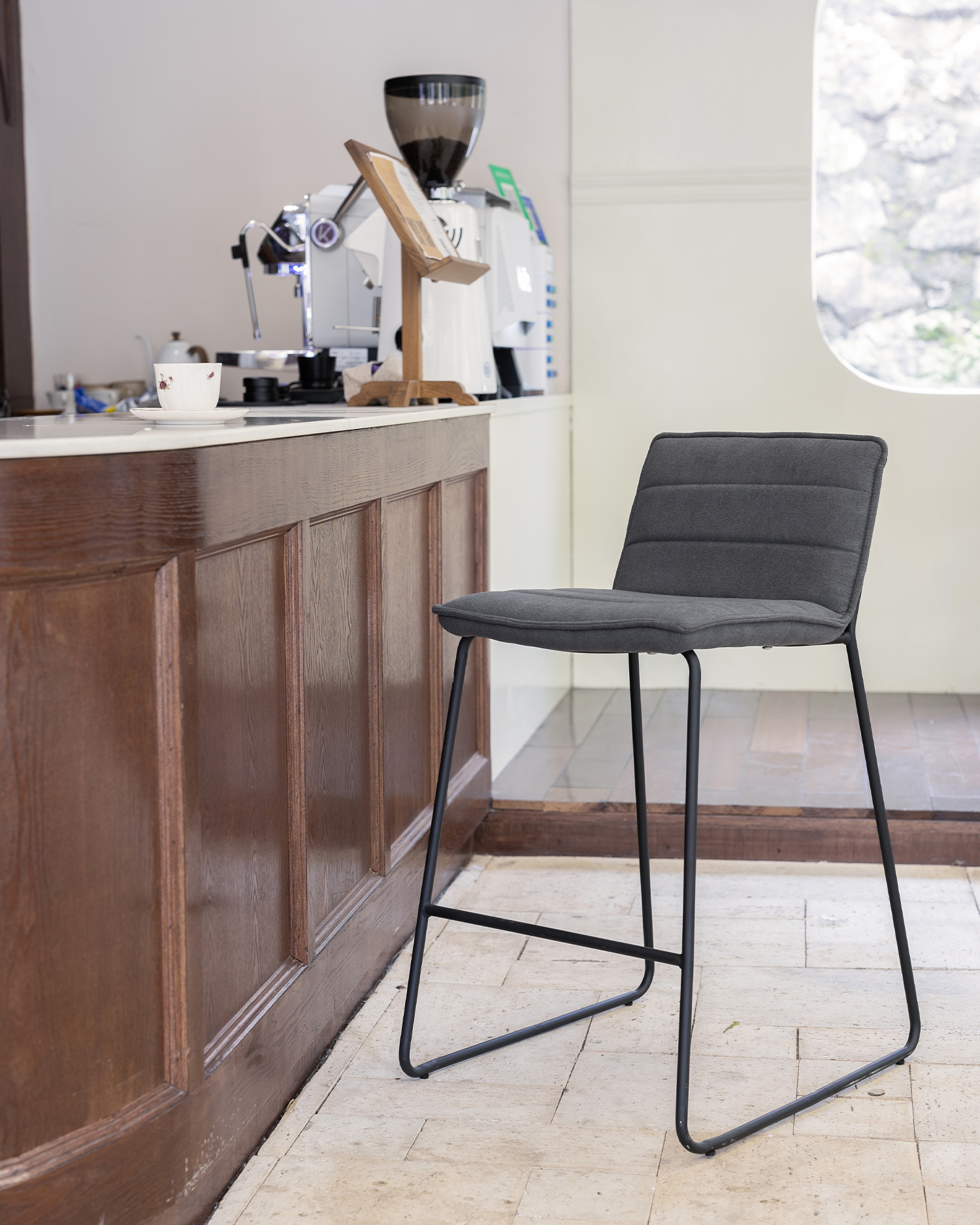Barstool Grey Upholstered Barstool Grey Upholstered